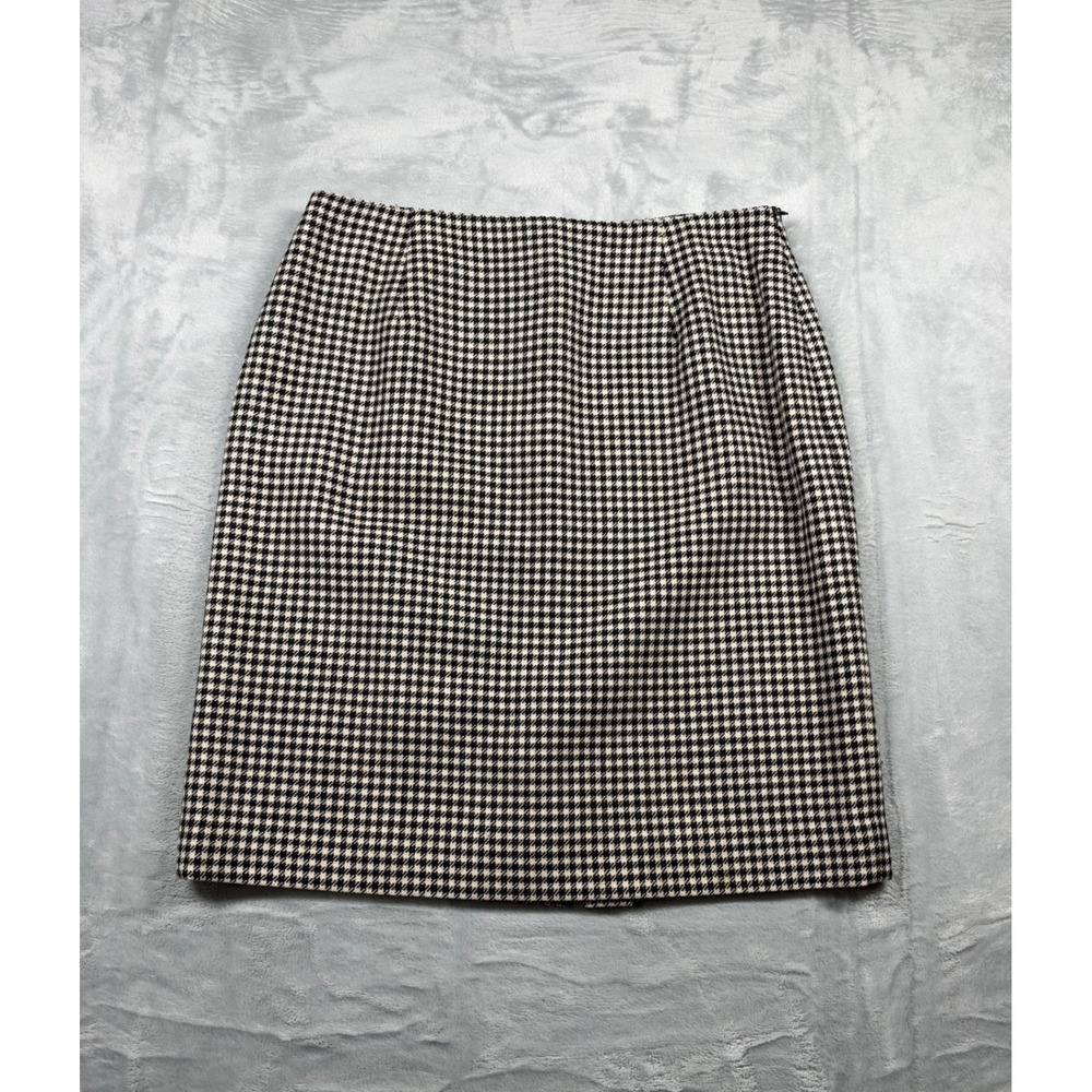 Lauren Ralph Lauren Houndstooth Skirt Size 12 100% Wool Black Cream Lined